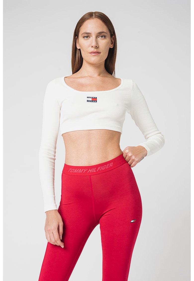 Bluza crop slim fit din amestec de bumbac organic