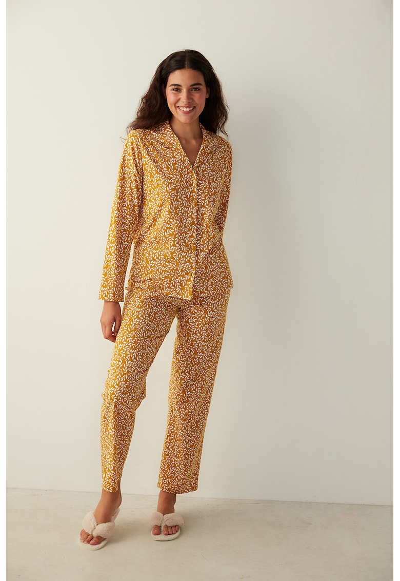 Pijama din bumbac cu model vegetal baie imagine noua