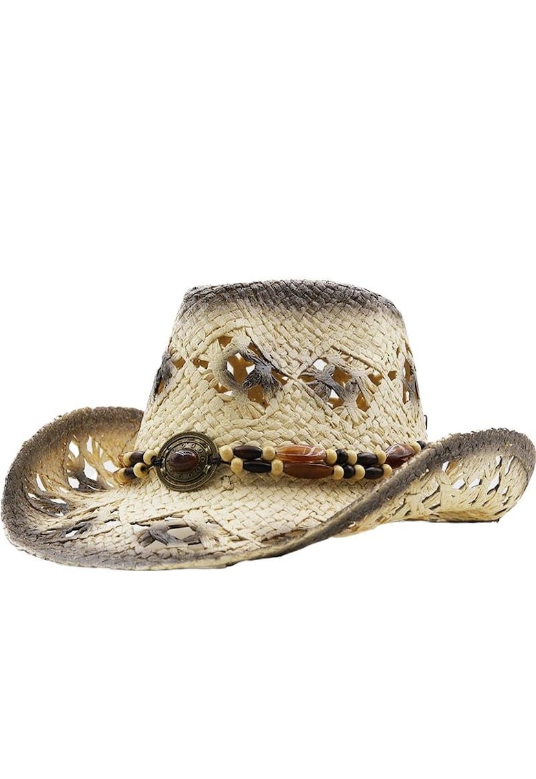 Palarie dama - bej - de vara - stil cowboy - din paie - Adla -