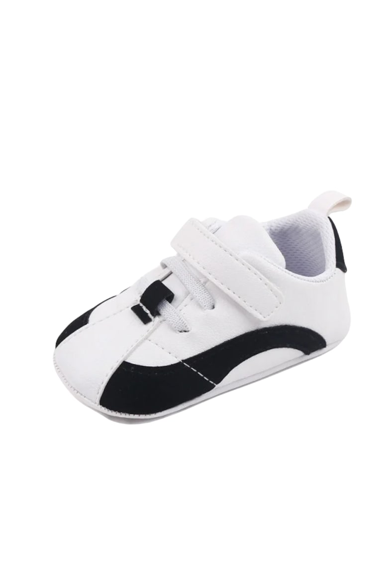Pantofi Sport Cu Sireturi Si Bareta Cu Arici - Casual - Piele ecologica - Alb/ Negru