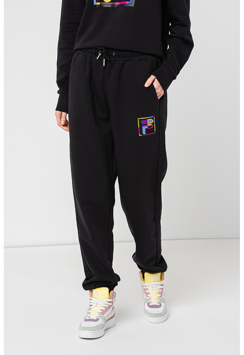 Pantaloni sport cu talie inalta si imprimeu logo Bex - Negru stins