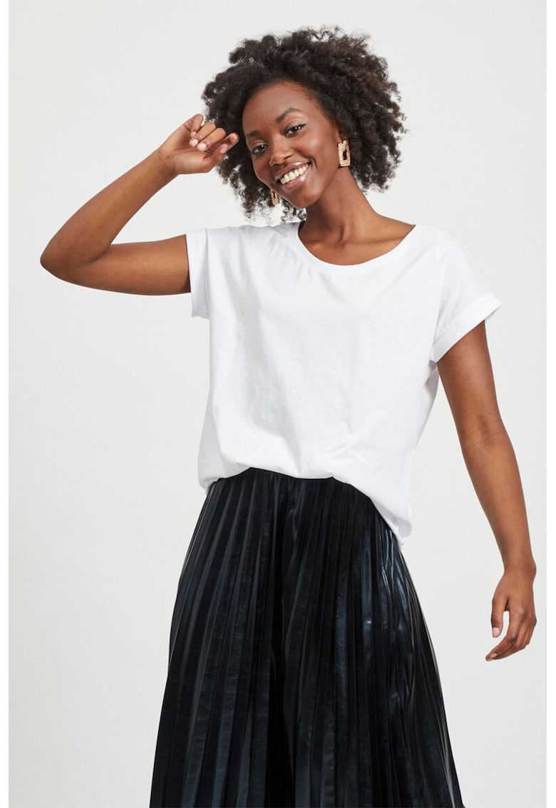 Tricou din amestec de bumbac organic cu terminatie asimetrica - Alb