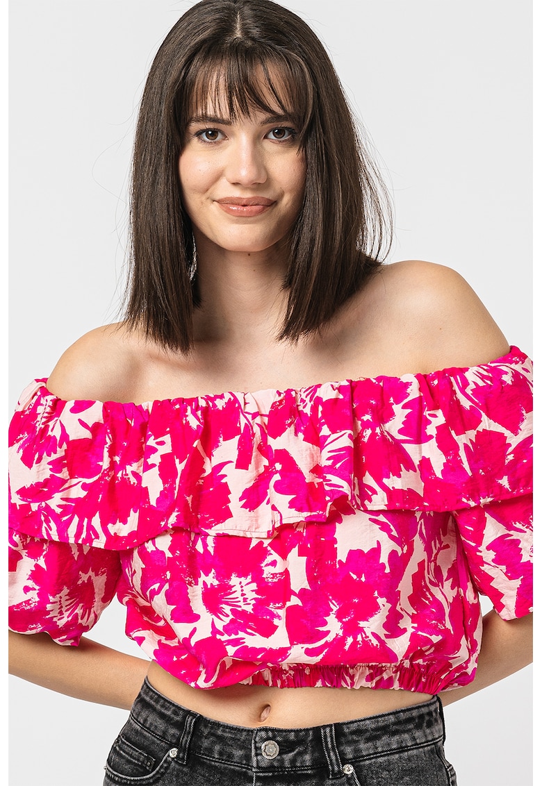 Bluza cu decolteu pe umeri si imprimeu floral Petra - Fucsia