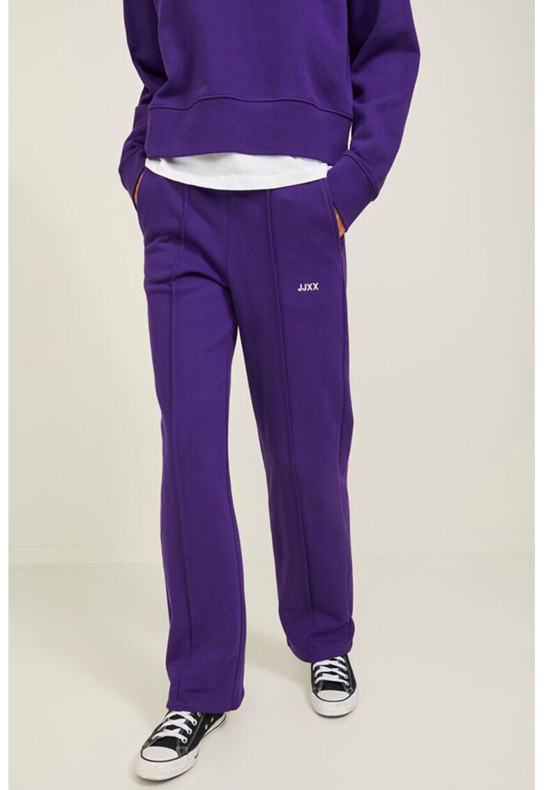 Pantaloni sport din bumbac organic cu detaliu cu logo discret