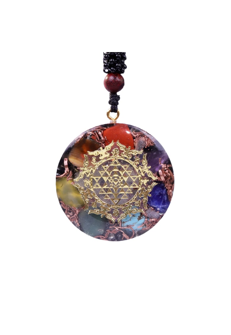Pandantiv pietre semipretioase - 7 Chakre orgonit Cybele - simbol SriYantra - 3.6 cm