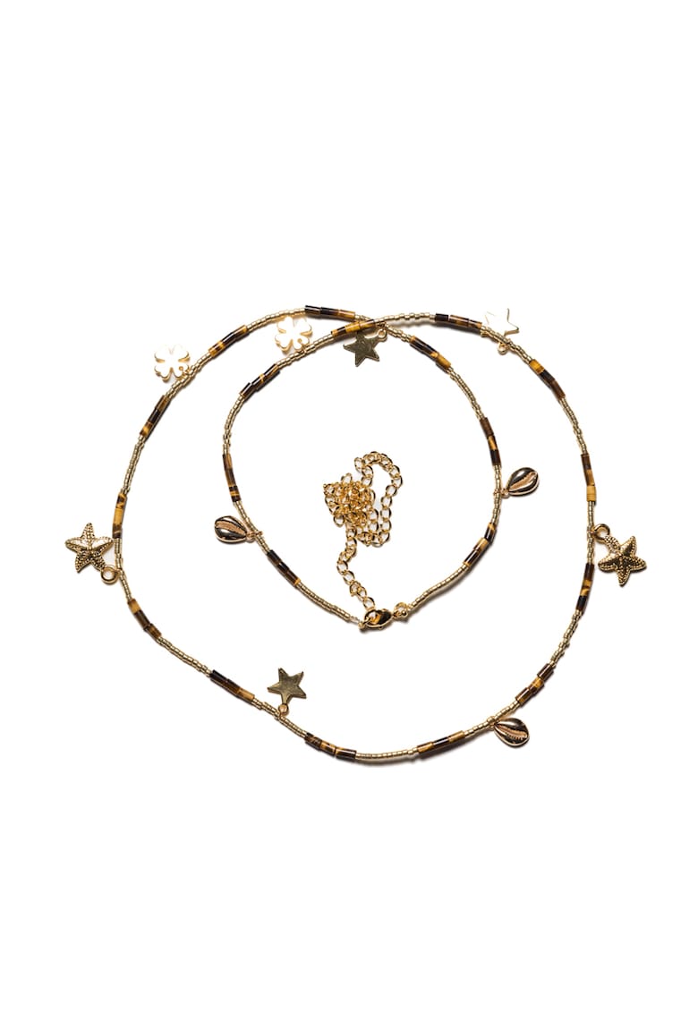 Lant de talie versatil - din cristale de Ochi de Tigru - placat cu aur de 18K - 60 cm cu 20 cm