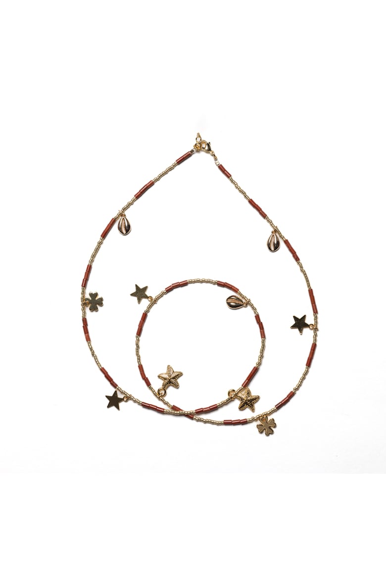 Lant de talie versatil - din cristale de Jasp Rosu - placat cu aur de 18K - 60 cm cu 20 cm