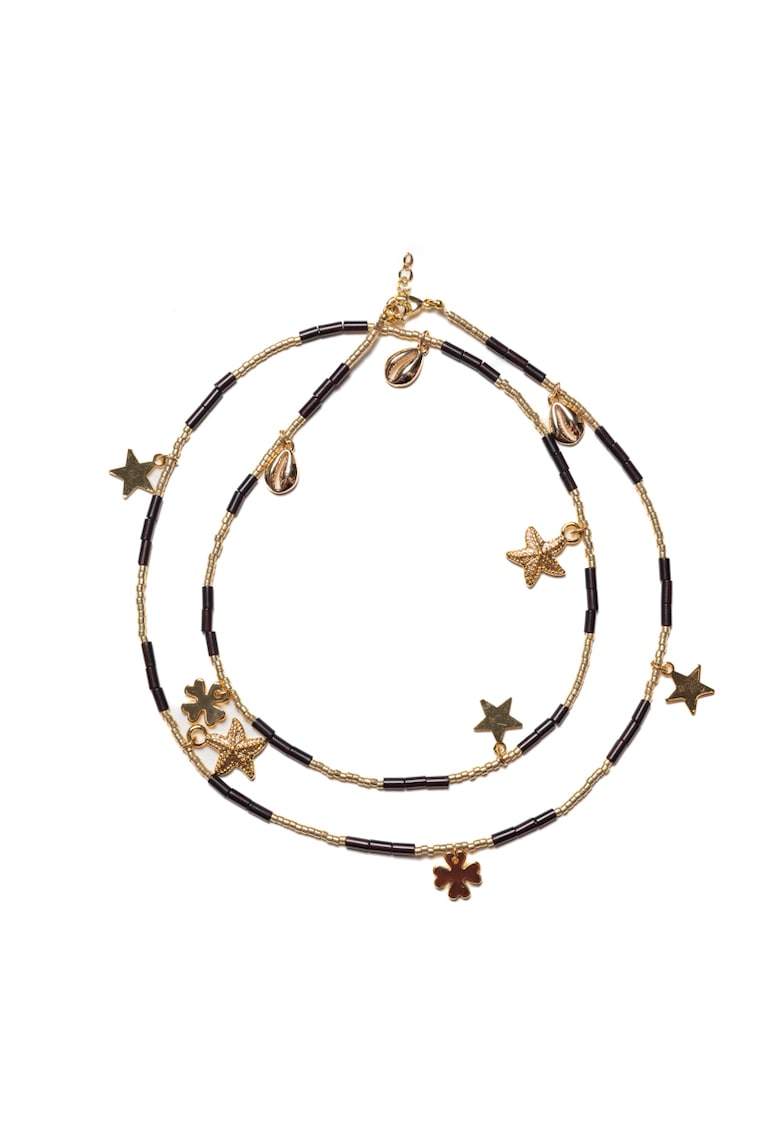 Lant de talie versatil - din cristale de Agat Negru - placat cu aur de 18K - lungime 60cm cu 20 cm