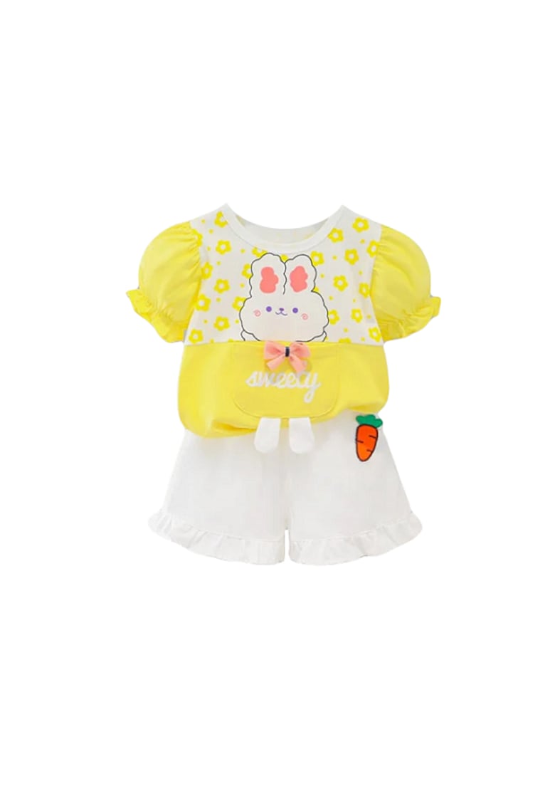 Costum Cu Bluza Si Pantaloni Scurti - Sweety Rabbit - Bumbac - Fete - Maneca scurta - Multicolor