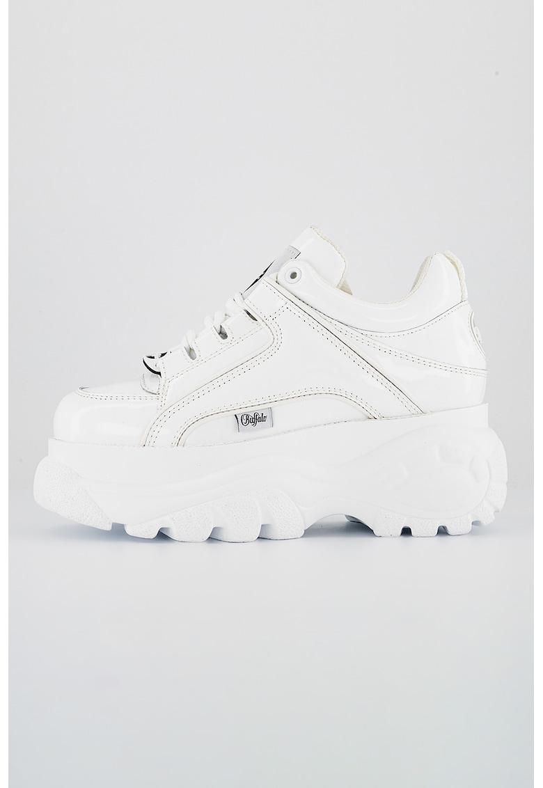 Pantofi sport de piele lacuita cu aspect masiv - Alb