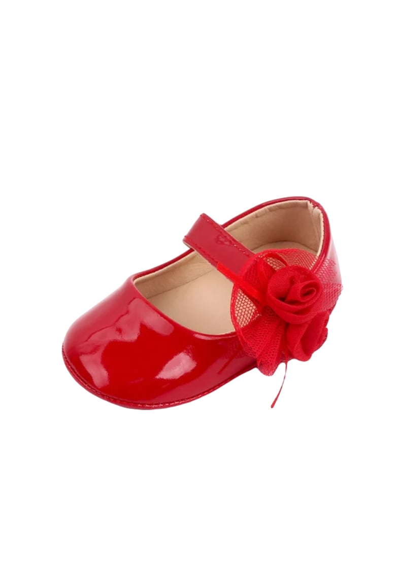 Pantofi Din Lac Cu Trandafiras - Elegant - Fete - Velcro - Rosu