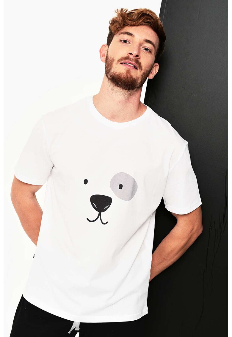 Pijama cu imprimeu si decolteu la baza gatului