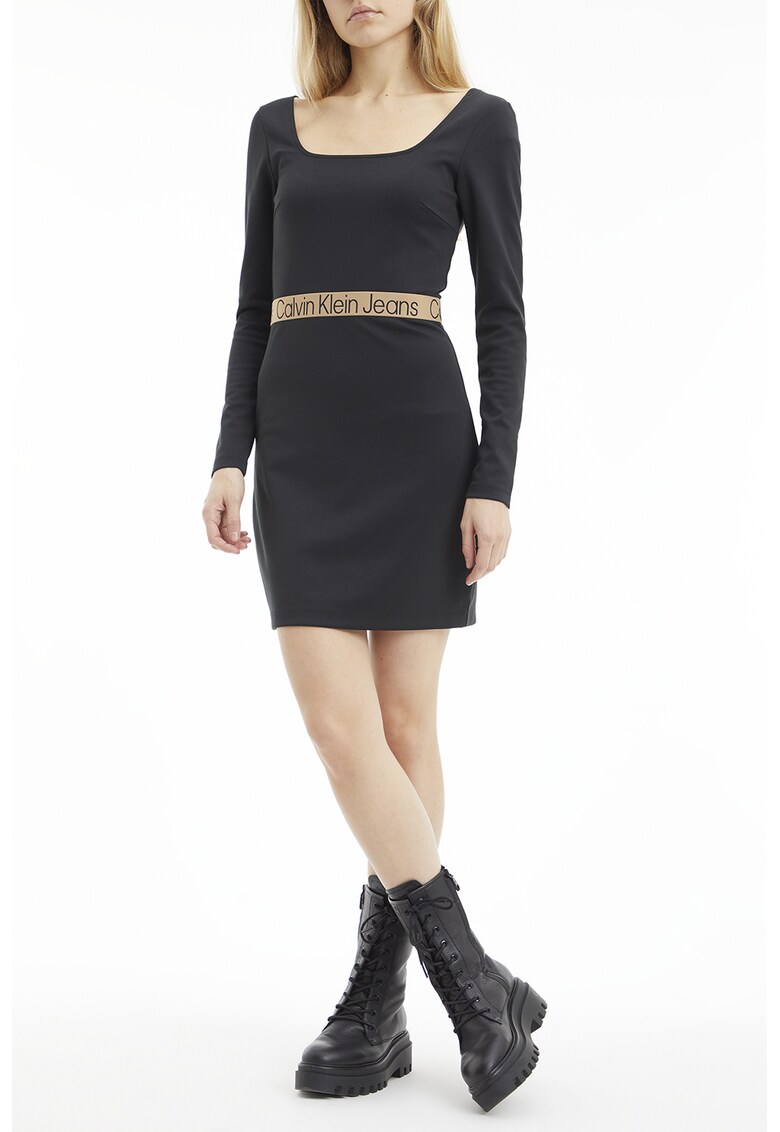 Rochie bodycon din amestec de modal cu banda logo in talie - Negru