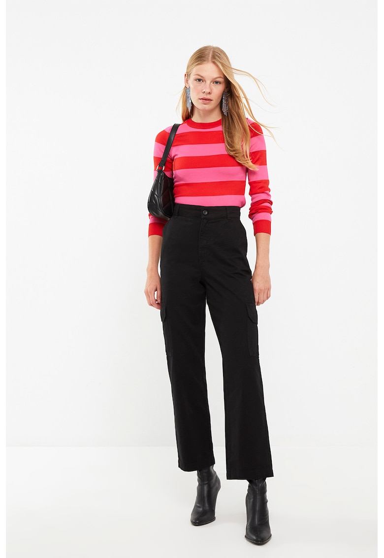 Pantaloni cargo cu talie inalta - Negru