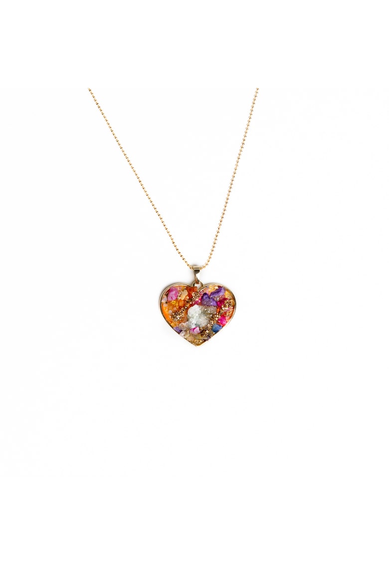 Colier multicolor cu pandantiv inima - Madee - cu pietre semipretioase druzy aplicate - placat cu aur de 18K - 3.5 cm