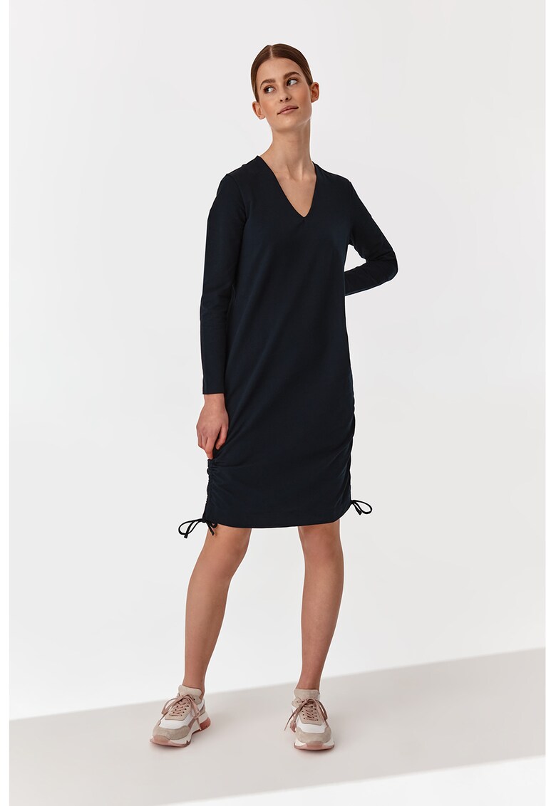 Rochie midi cu decolteu in V si snururi laterale