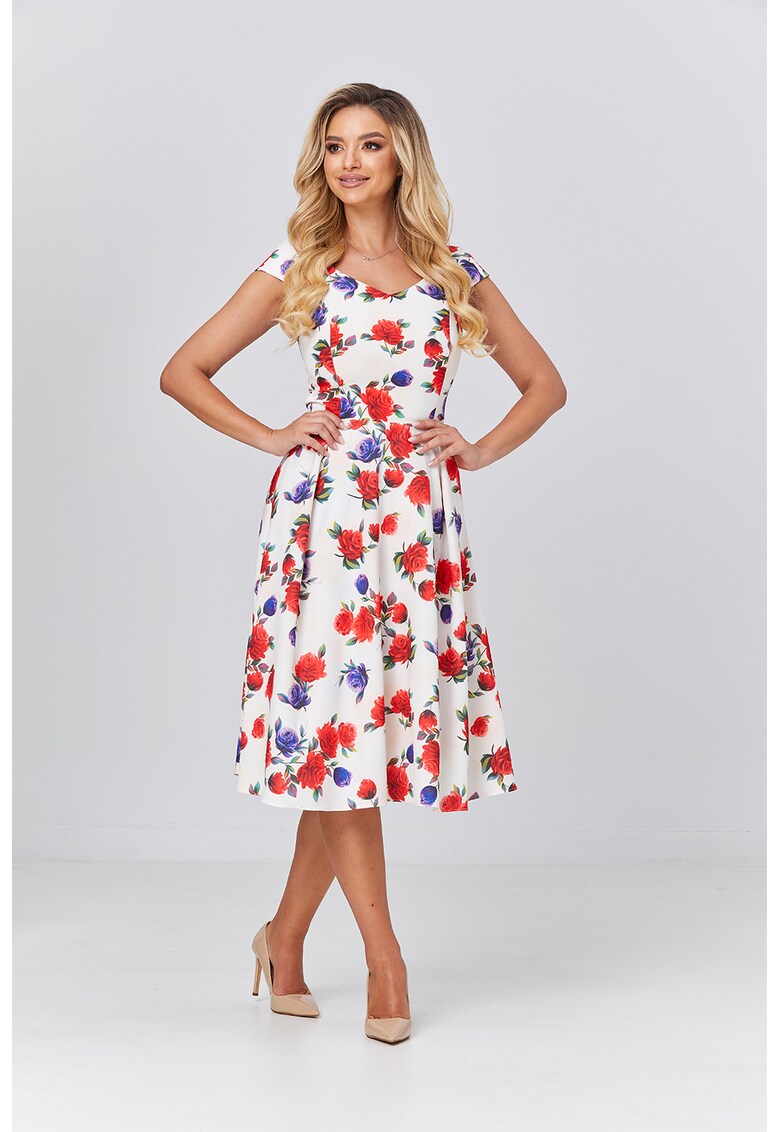 Rochie cu imprimeu floral si decolteu in V