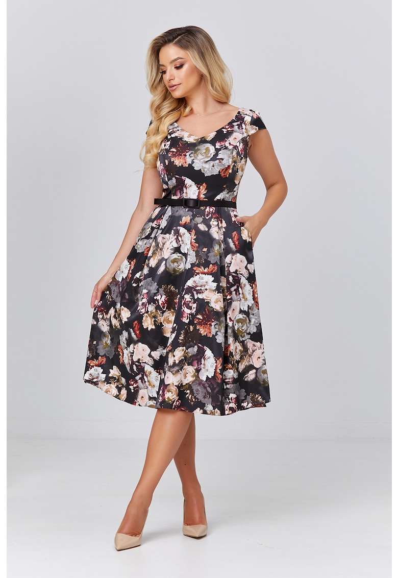 Rochie cu imprimeu floral si curea asortata