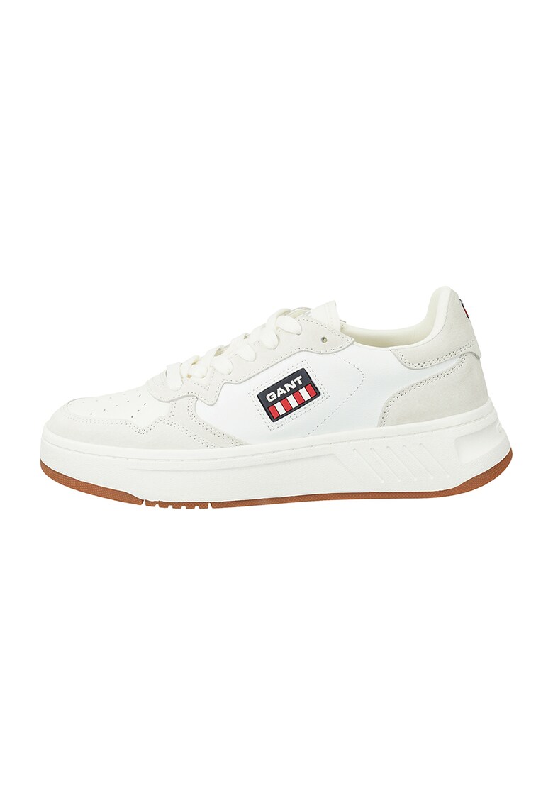 Pantofi sport din piele ecologica cu garnituri din piele intoarsa - Alb