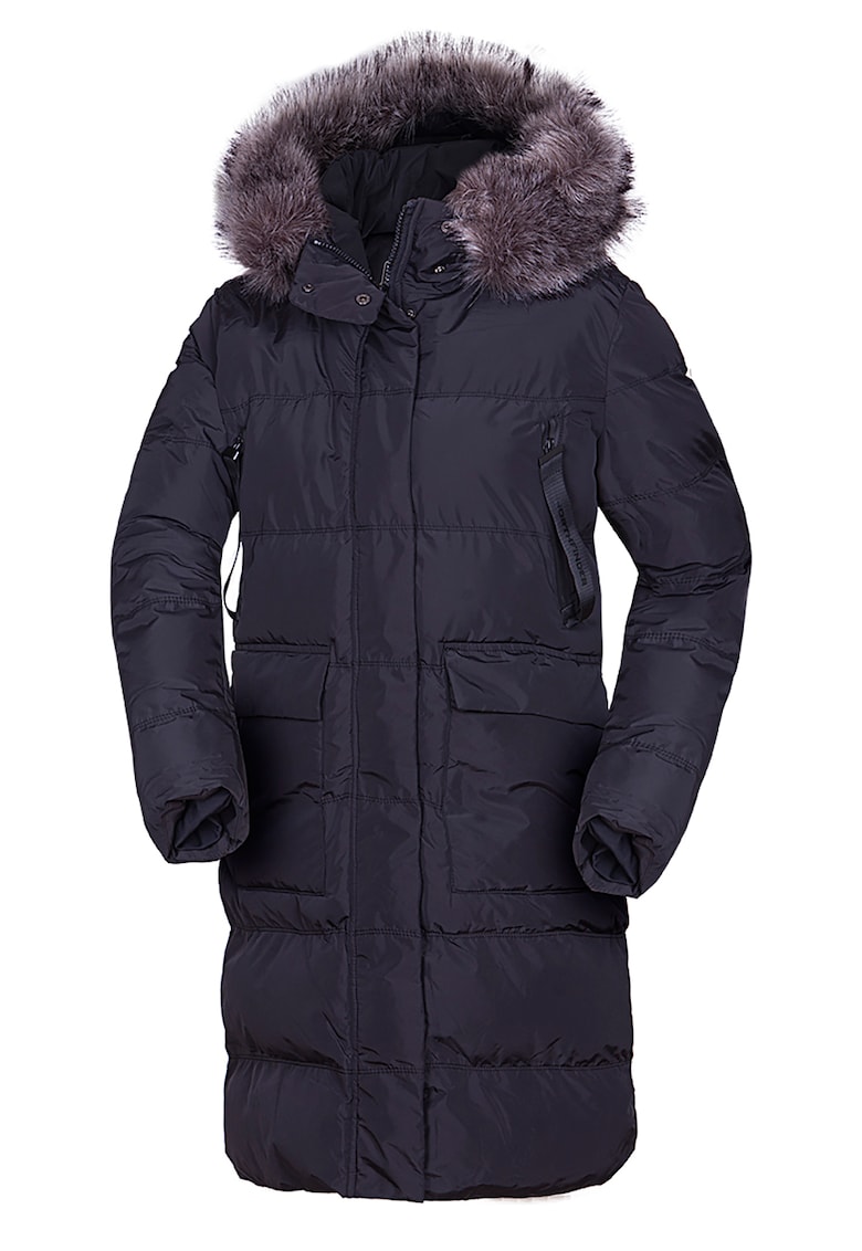 Geaca lunga cu garnitura de blana sintetica Haanna