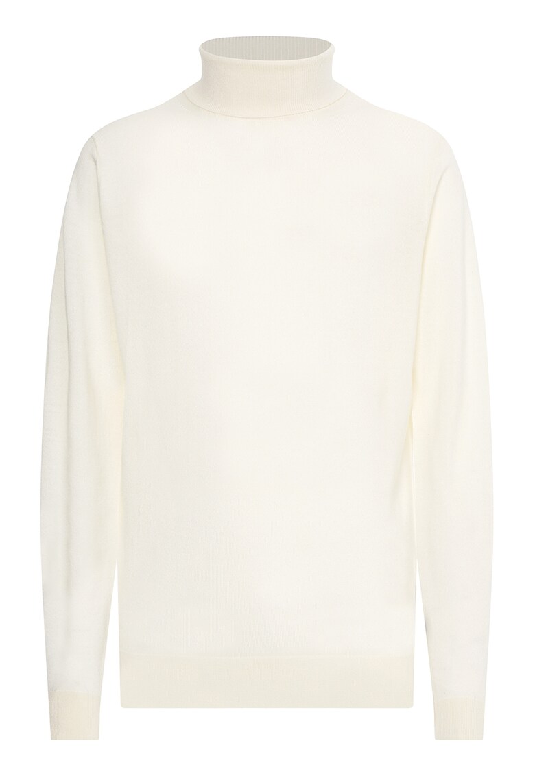 Pulover tricotat fin din lana merinos cu guler inalt - Alb murdar
