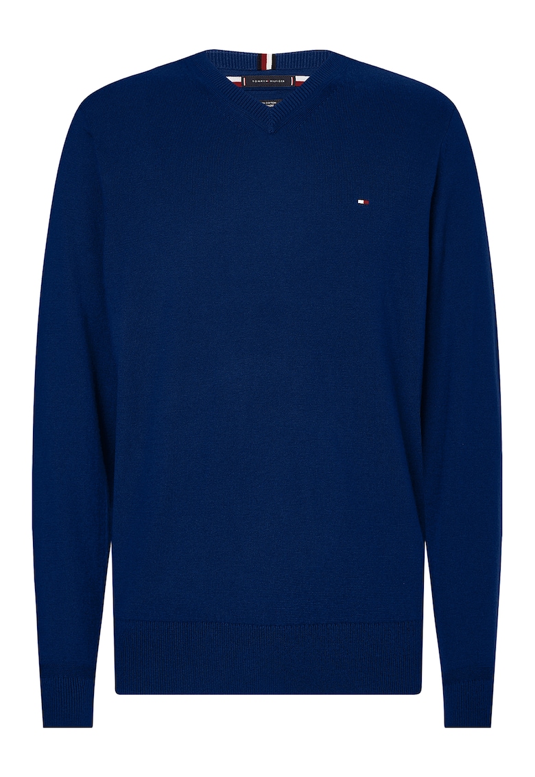 Pulover din amestec de bumbac organic si casmir cu decolteu in V