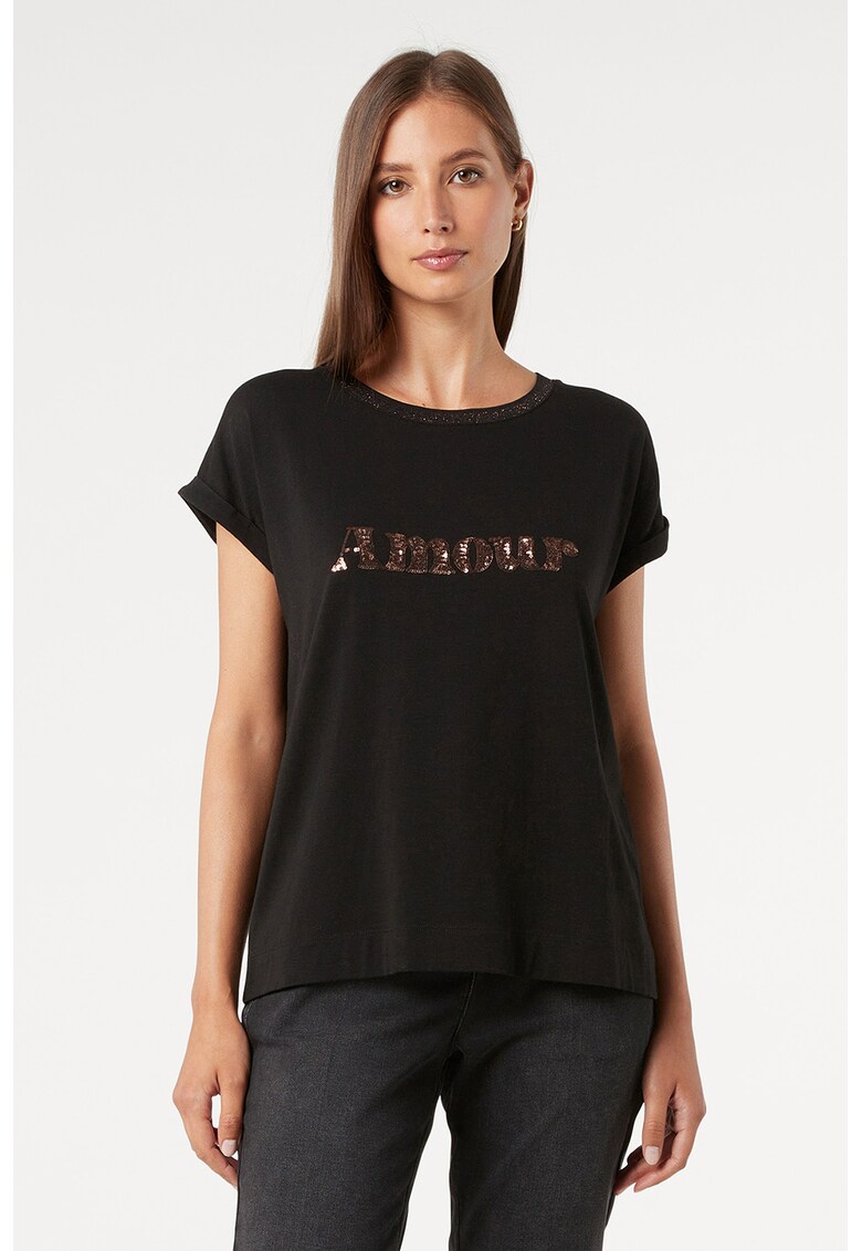 Tricou din amestec de modal decorat cu paiete