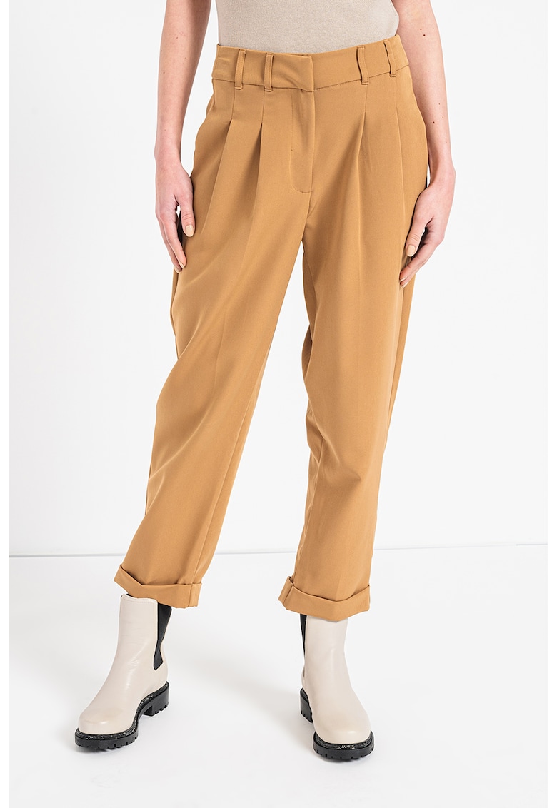 Pantaloni crop cu talie inalta - Caramel