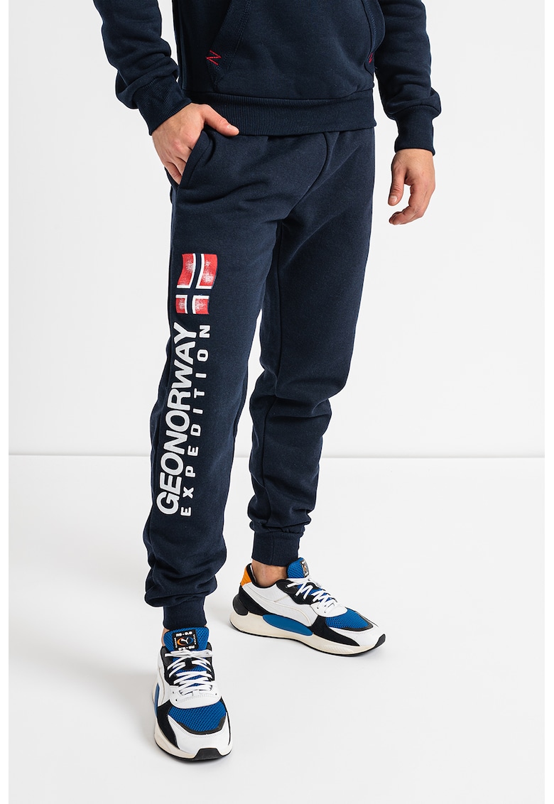 Pantaloni sport cu imprimeu logo si snur in talie Machal