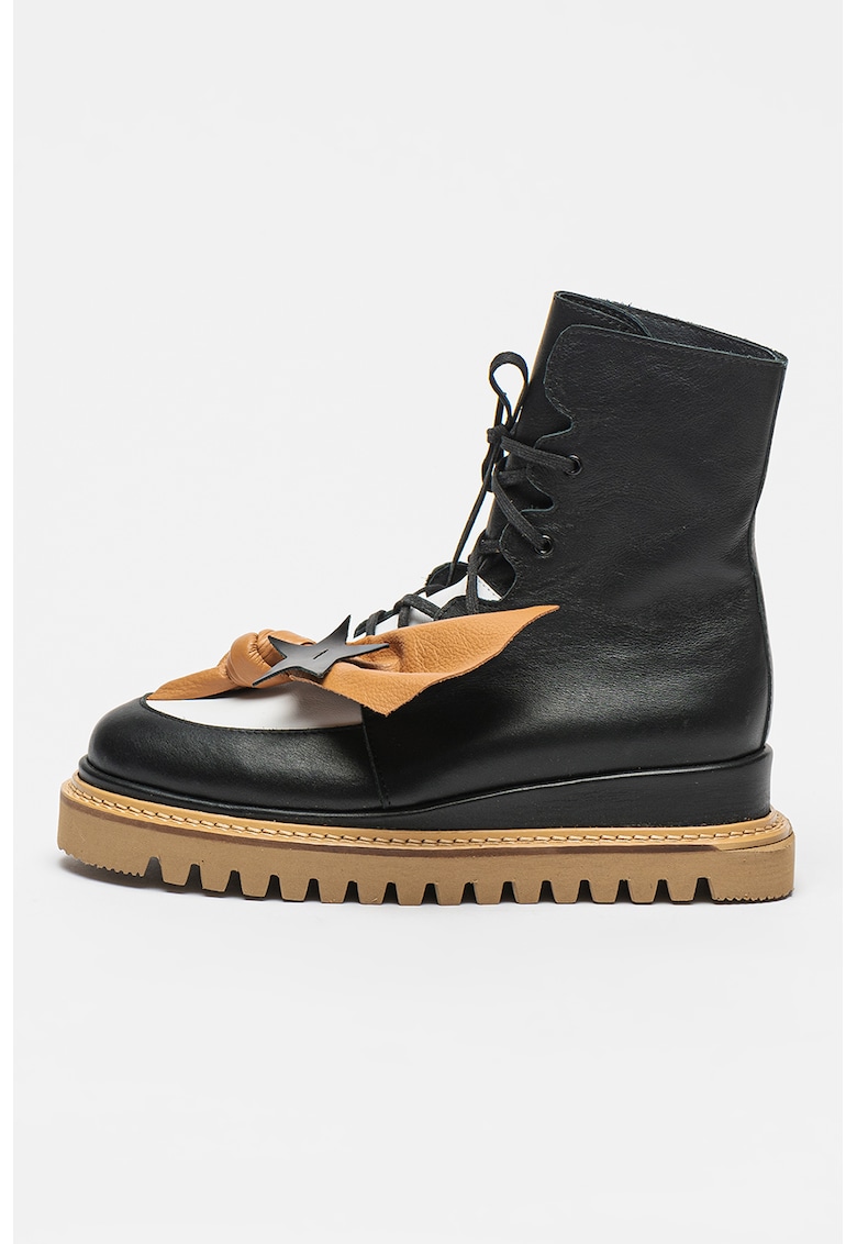 Ghete de piele - Alb/Negru/Maro camel