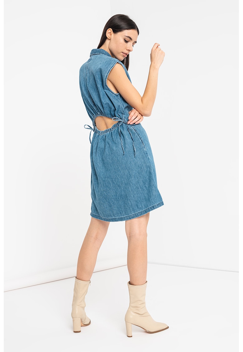 Rochie-camasa de denim cu buzunare aplicate