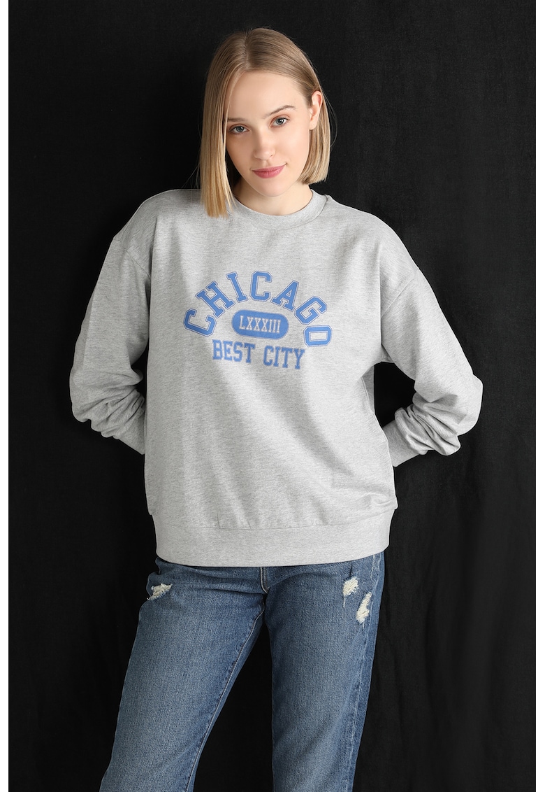 Bluza sport cu text - Gri melange