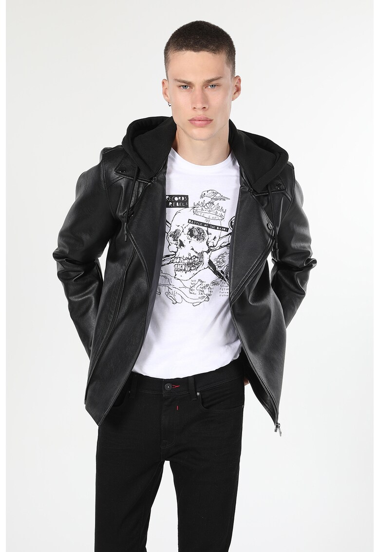 Jacheta biker slim fit de piele ecologica