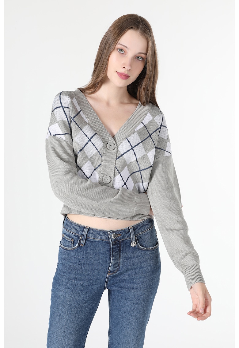 Cardigan crop cu model in carouri