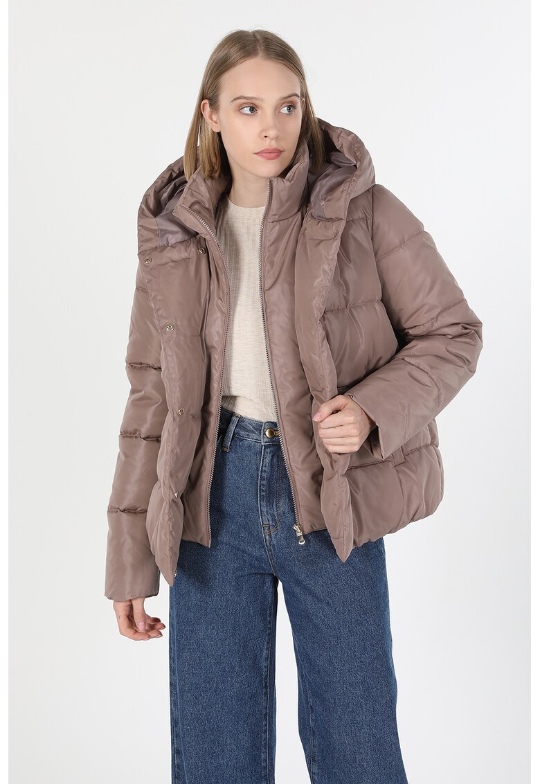 Geaca cu gluga si aspect matlasat - Maro taupe