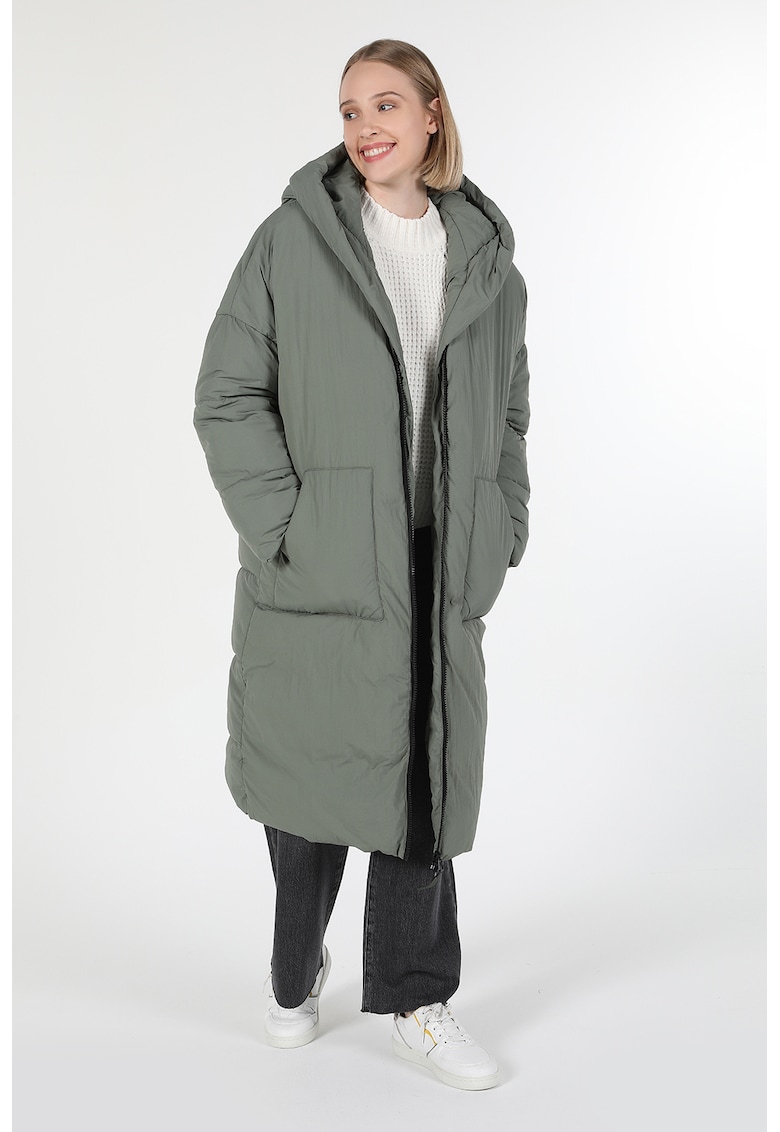 Geaca lunga cu gluga si buzunare