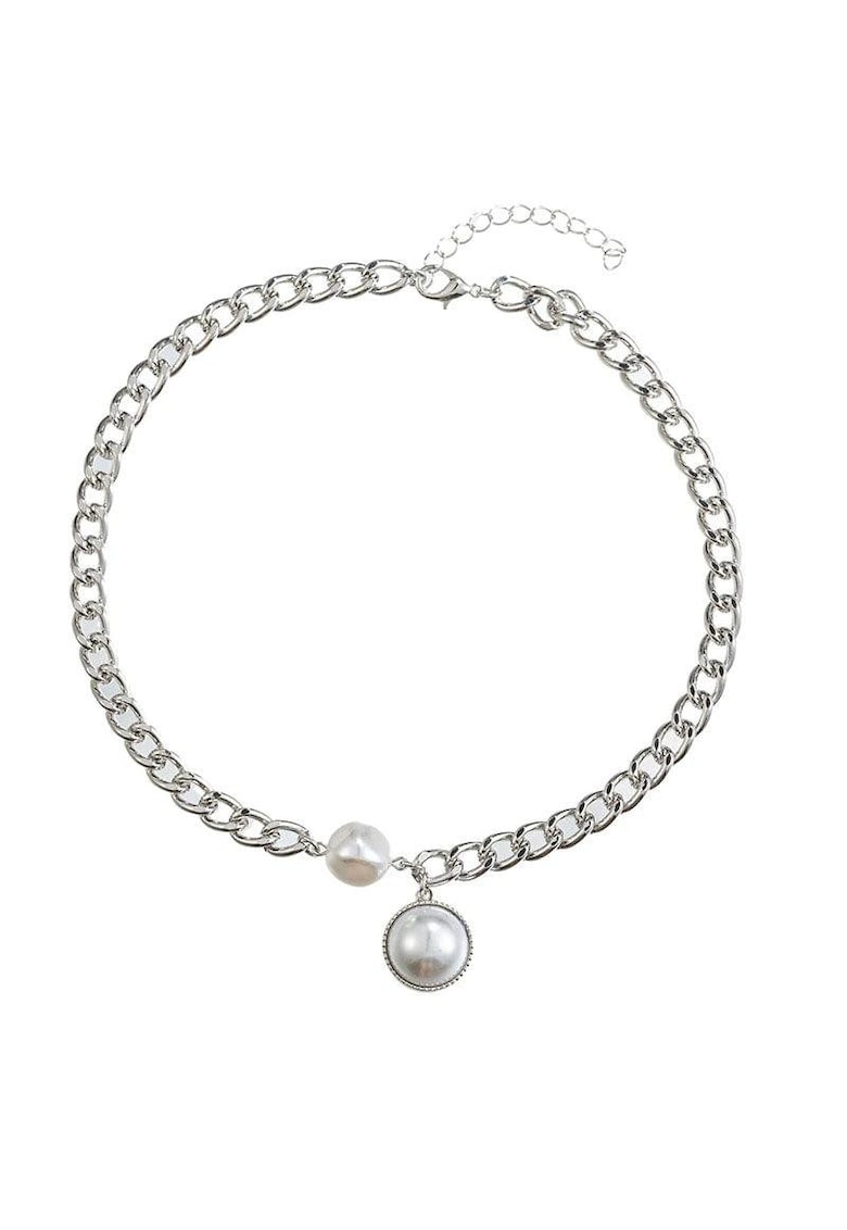 Colier argintiu - cu zale si perle - Amola C18 - Colier argintiu - cu zale si perle - Amola C18 -