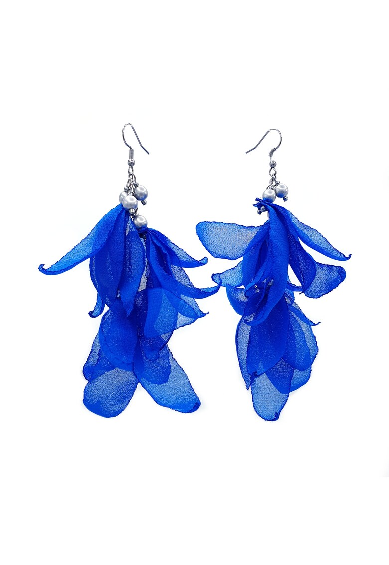 Cercei lungi voluminosi - Zia Fashion - voal - inox - handmade - Albastru/Argintiu