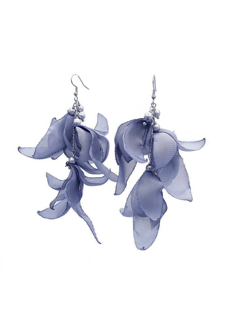 Cercei lungi voluminosi - Zia Fashion - voal - inox - handmade - Gri/Argintiu