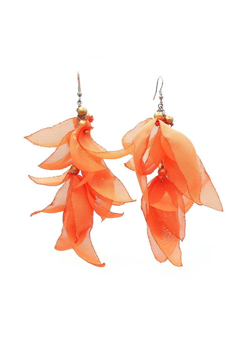 Cercei lungi voluminosi - Zia Fashion - voal - inox - handmade - Auriu/Portocaliu