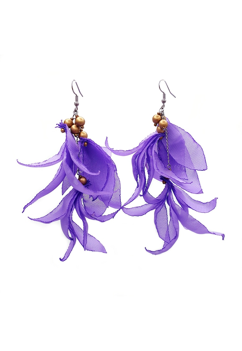 Cercei lungi voluminosi - Zia Fashion - voal - inox - handmade - Auriu/Lila