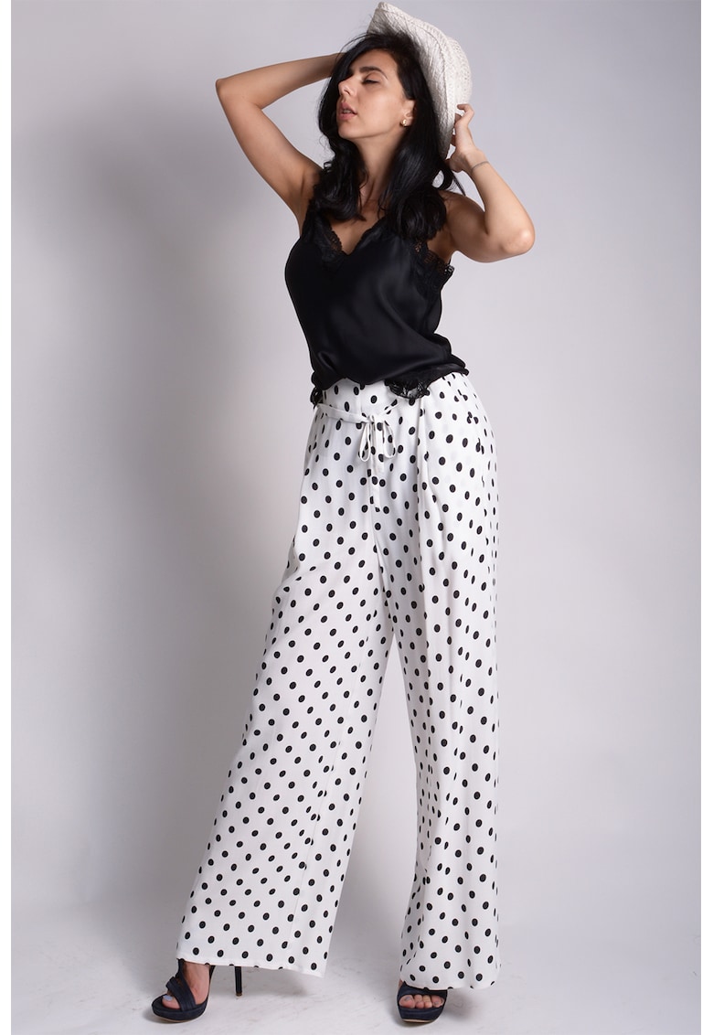 Pantaloni cu croiala ampla si imprime cu buline ampla imagine noua