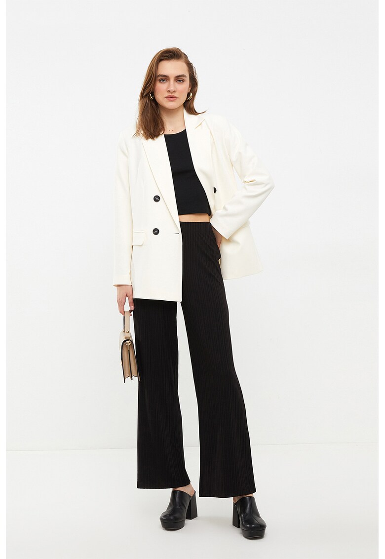 Pantaloni cu croiala ampla - talie inalta si aspect striat