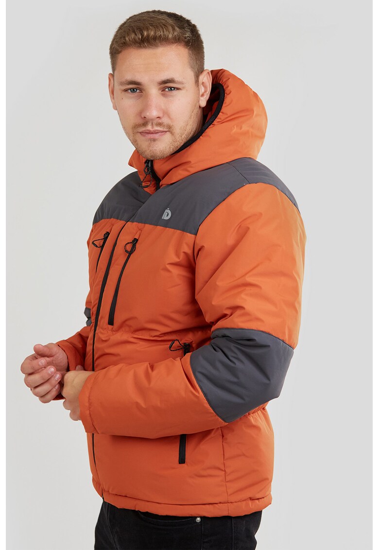 Geaca cu vatelina si gluga Navarro - Portocaliu mandarina/Gri inchis