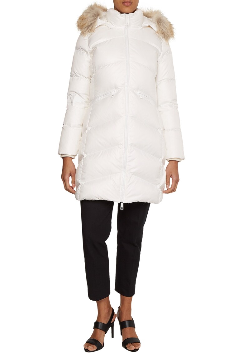 Geaca lunga matlasata cu gluga - Alb optic