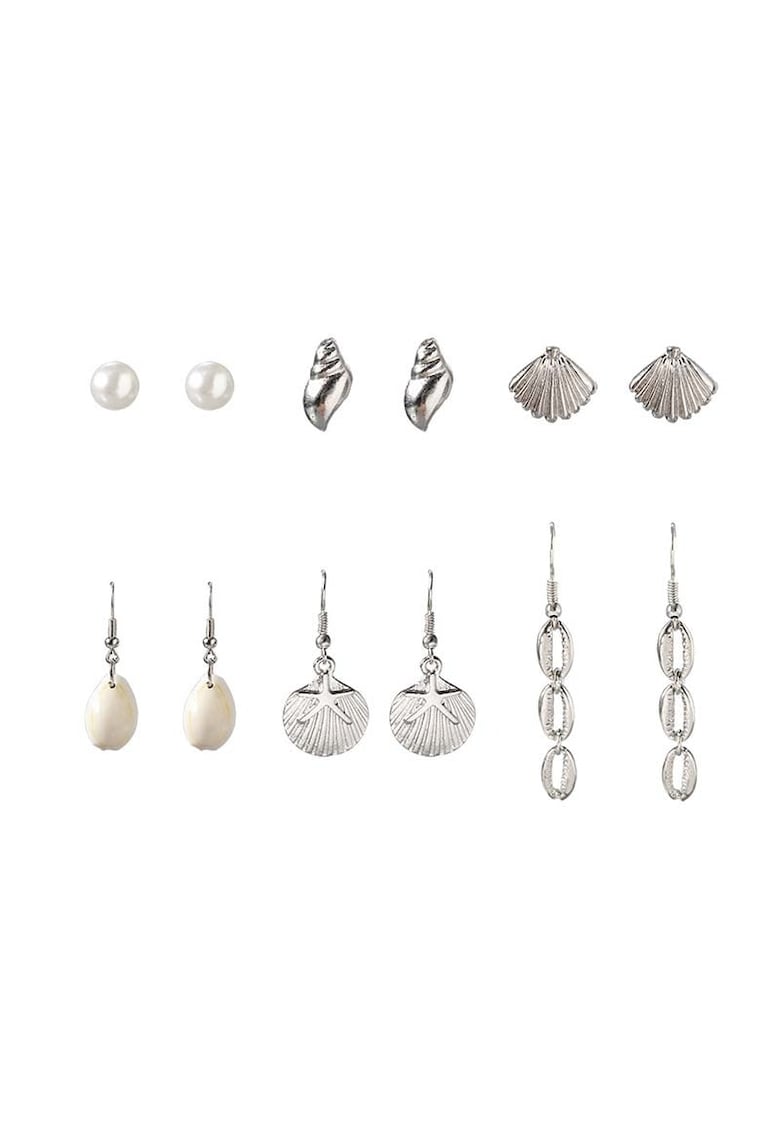 Set 6 perechi de cercei - argintii - cu scoici - Asmine C28 -
