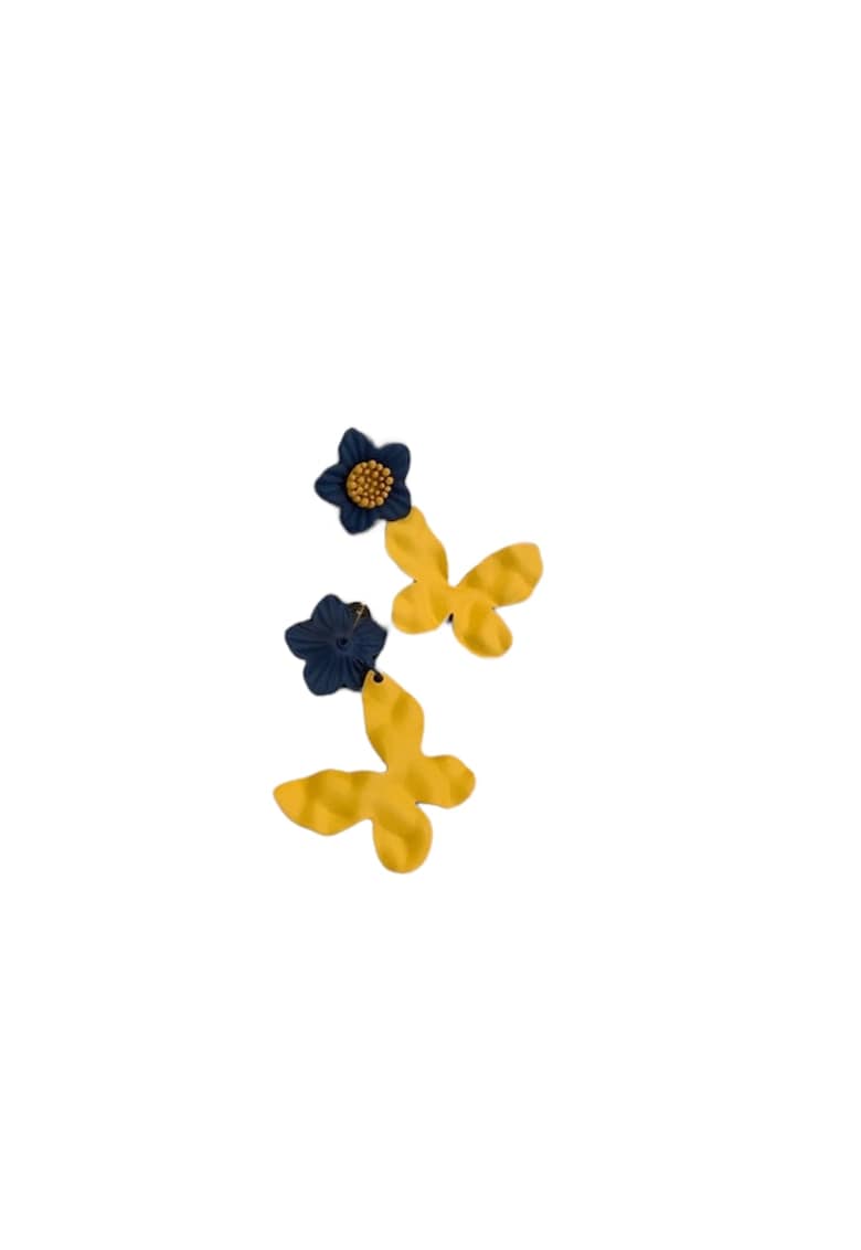 Cercei galbeni - forma de fluture - cu flori albastre - Athalia C7 -