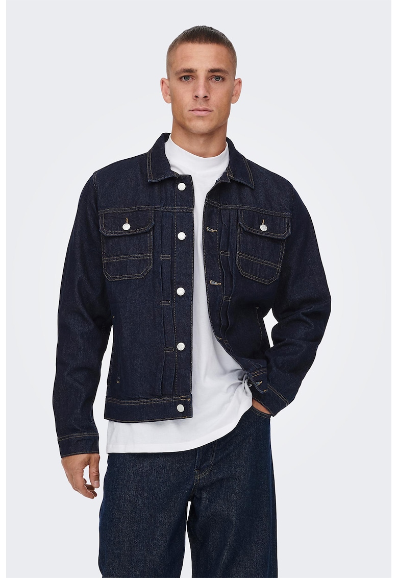 Jacheta de denim cu buzunare cu clapa