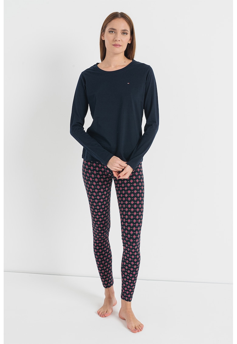 Pijama din bumbac cu detaliu cu broderie logo