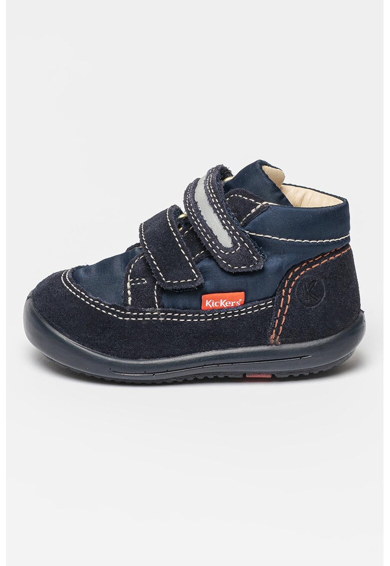 Pantofi sport cu inchidere velcro si garnituri din piele intoarsa Kikood